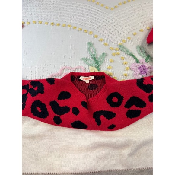 Mazik Womens Colorblock Leopard Print Knit Sweater Red White Grey MK8051 Size M - Picture 8 of 9